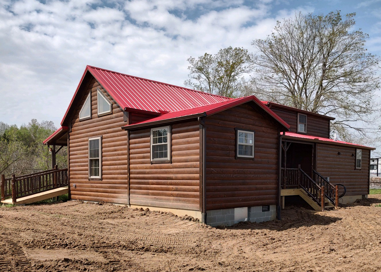 log with red roof